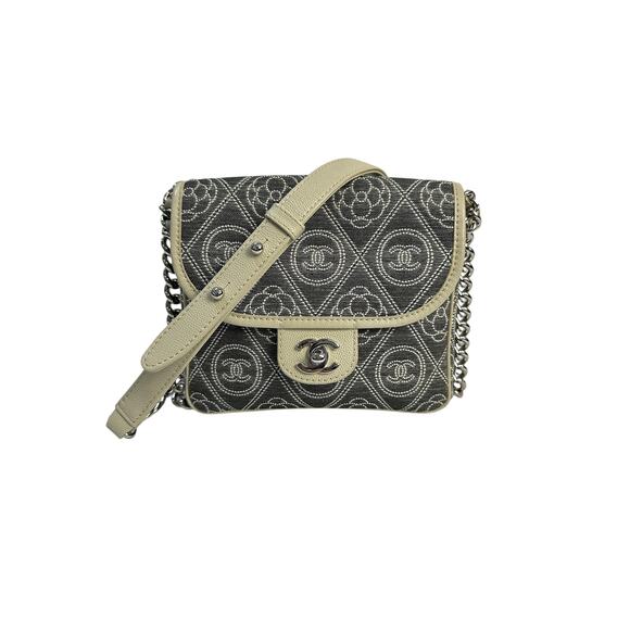 Chanel Camellia Double Side  Quilted Printed Canvas Small Gray Flap Bag - Picture 1 of 9